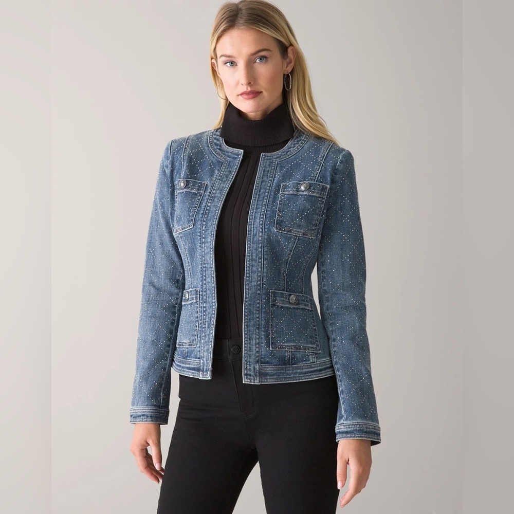 WHBM | Hillary Heatset Embellished Denim Jacket Doce Antique